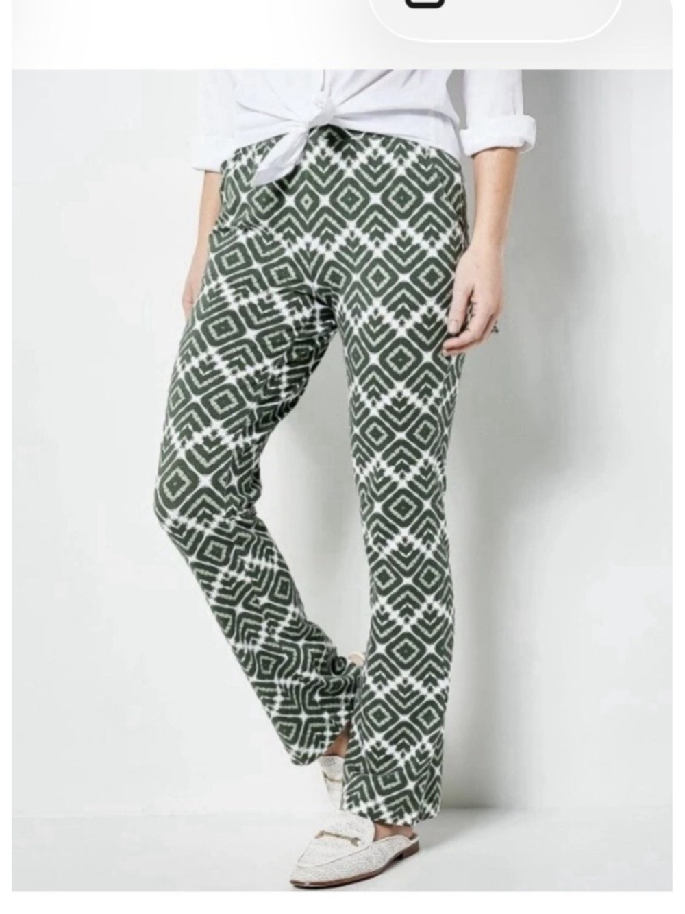 Denim & Co. Printed Jersey Slim Straight Pants Olive Green Size L